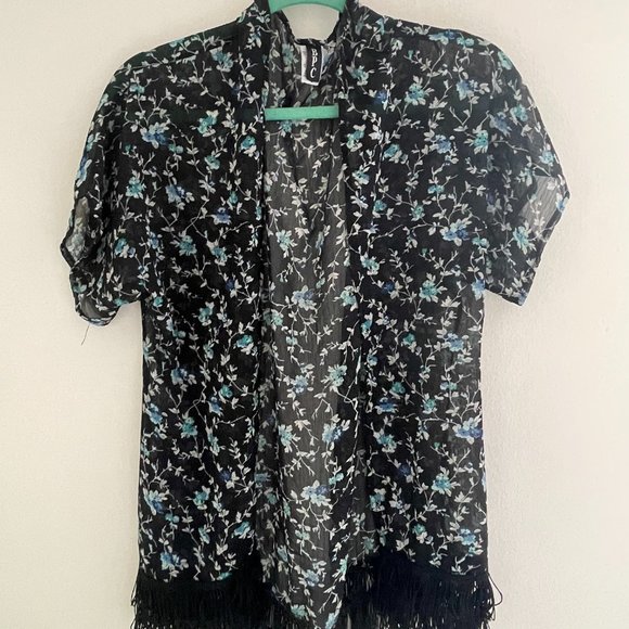 Women's Black Floral Kimono Cardigan, S - Picture 2 of 3